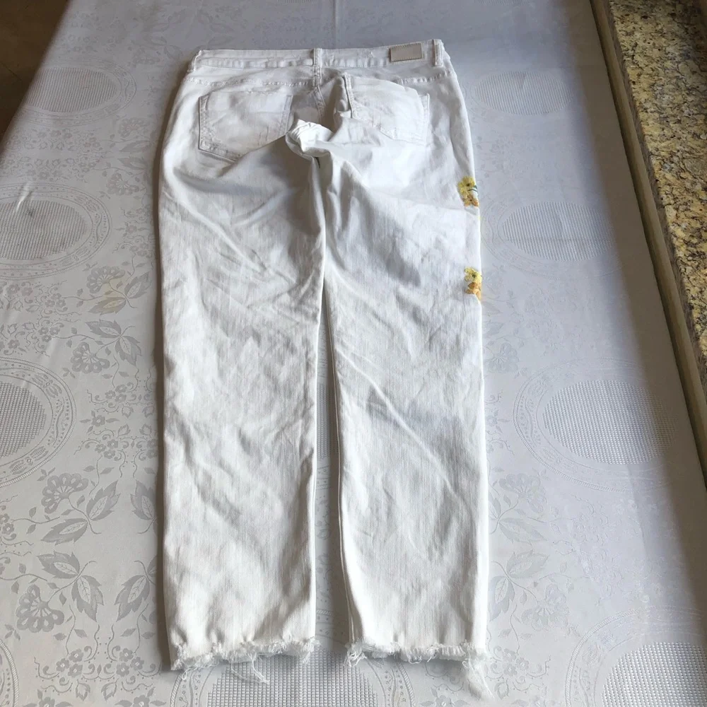 Zara Basic Denim White Embroidered Skinny Jeans Pants Women’s Size 8 Elastic